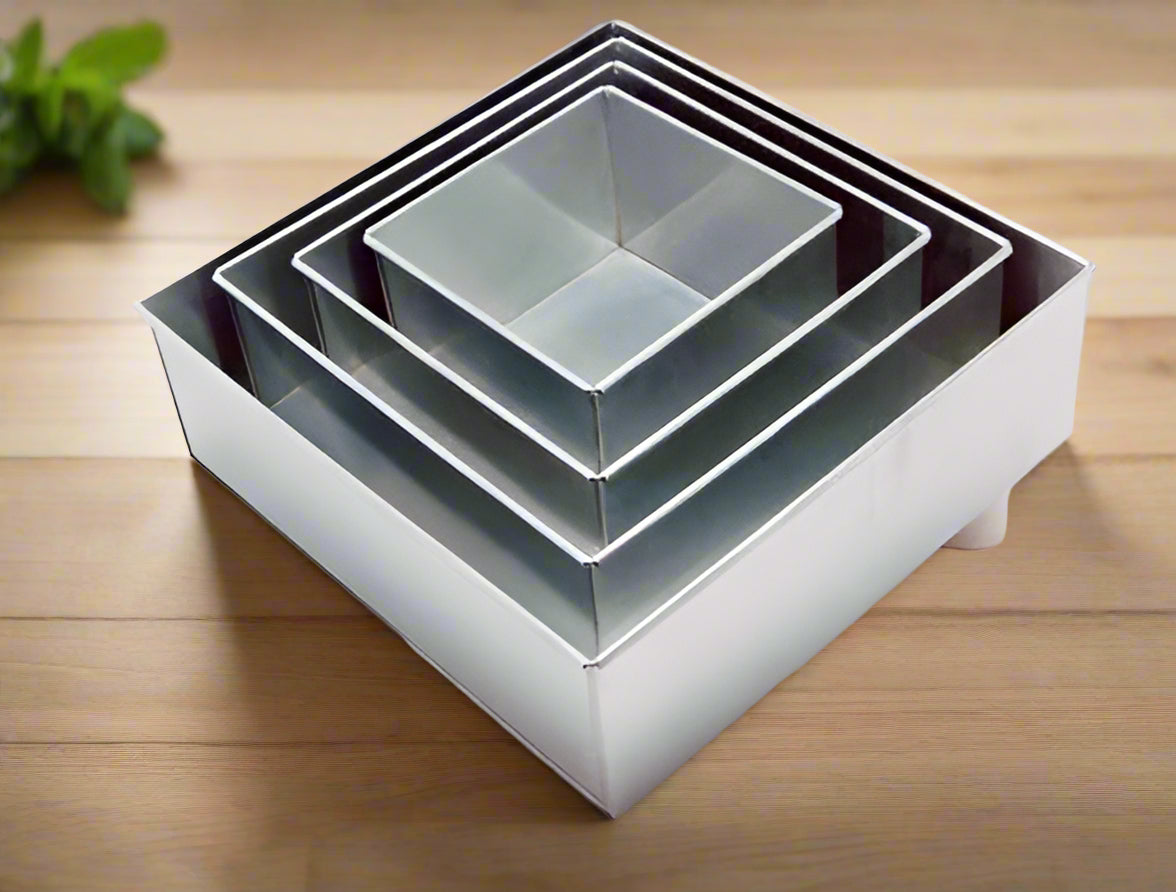 SET OF 4 TIER SQUARE (3", 4" and 5" DEEP) CAKE TINS / CAKE PANS / CAKE MOULDS