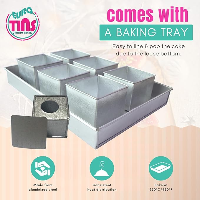 Set of 6 Mini Cake Tins Loose Bottom With Free Tray