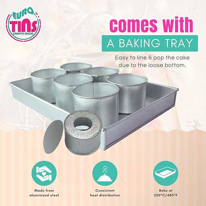 Set of 6 Mini Cake Tins Loose Bottom With Free Tray