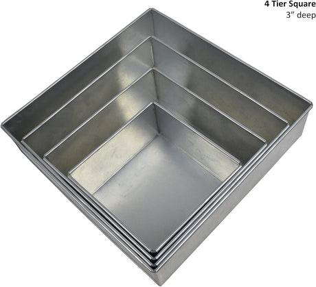 SET OF 4 TIER SQUARE (3", 4" and 5" DEEP) CAKE TINS / CAKE PANS / CAKE MOULDS