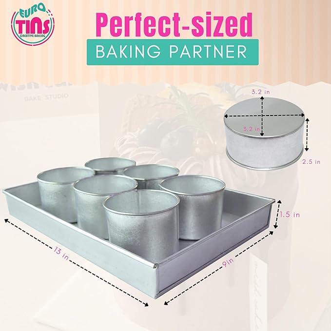 Set of 6 Mini Cake Tins Loose Bottom With Free Tray