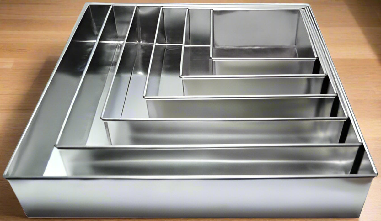 SET OF 6 TIER SQUARE (3" DEEP) CAKE TINS / CAKE PANS / CAKE MOULDS