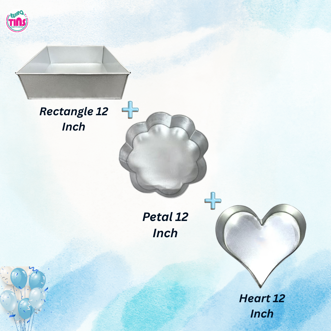 EUROTINS Premier Cake Baking Pans Combo - Pick Any 3 Shapes! Round, Heart, Star, Hexagon, Square, Rectangle & Petal