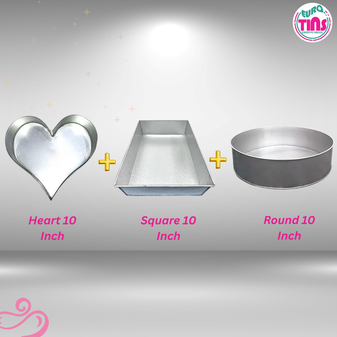 EUROTINS Premier Cake Baking Pans Combo - Pick Any 3 Shapes! Round, Heart, Star, Hexagon, Square, Rectangle & Petal