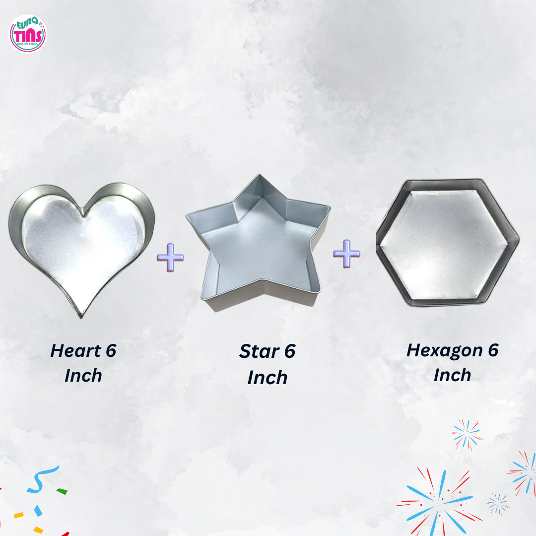 EUROTINS Premier Cake Baking Pans Combo - Pick Any 3 Shapes! Round, Heart, Star, Hexagon, Square, Rectangle & Petal
