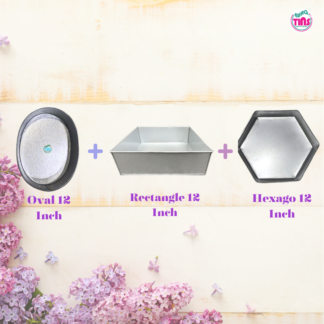 EUROTINS Premier Cake Baking Pans Combo - Pick Any 3 Shapes! Round, Heart, Star, Hexagon, Square, Rectangle & Petal