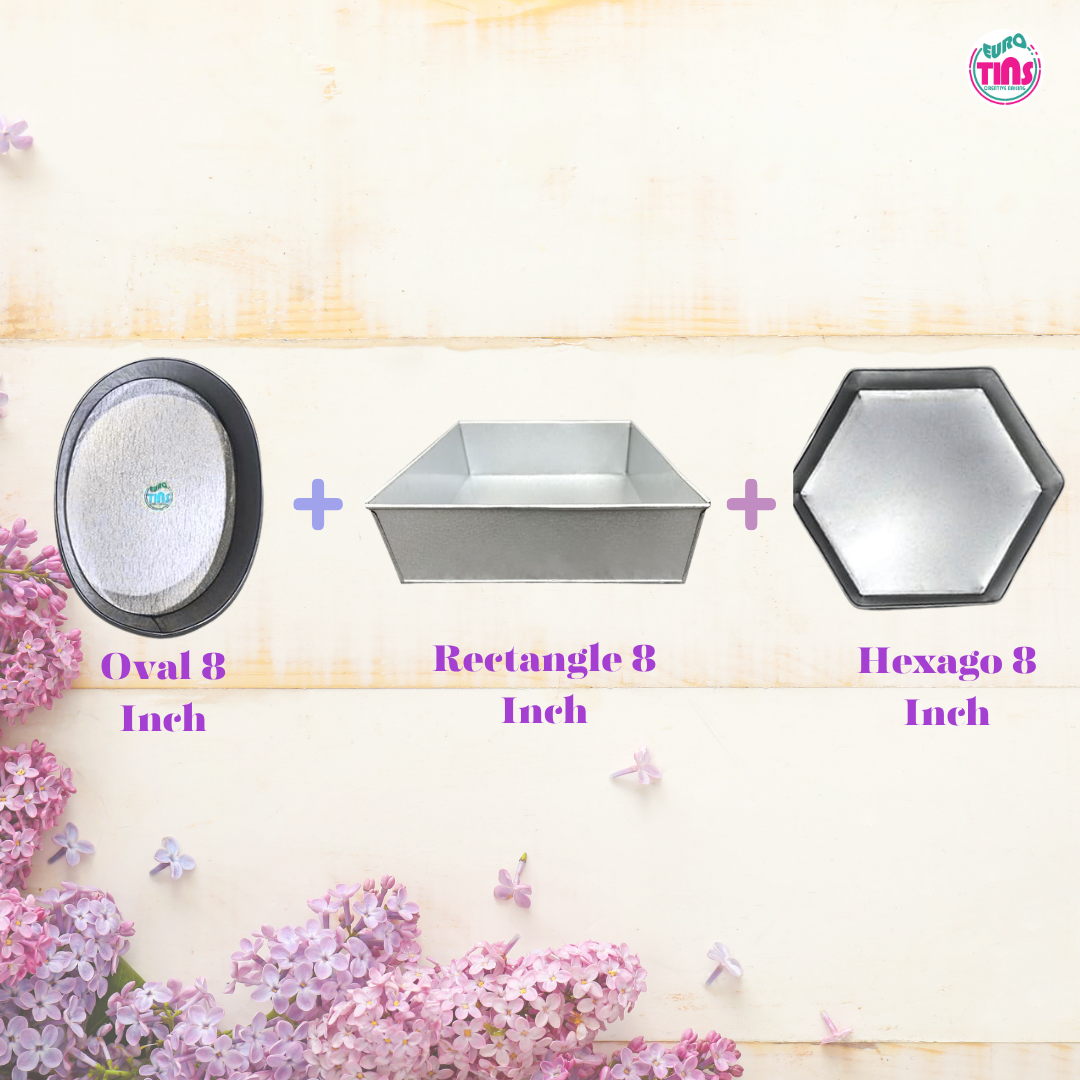 EUROTINS Premier Cake Baking Pans Combo - Pick Any 3 Shapes! Round, Heart, Star, Hexagon, Square, Rectangle & Petal