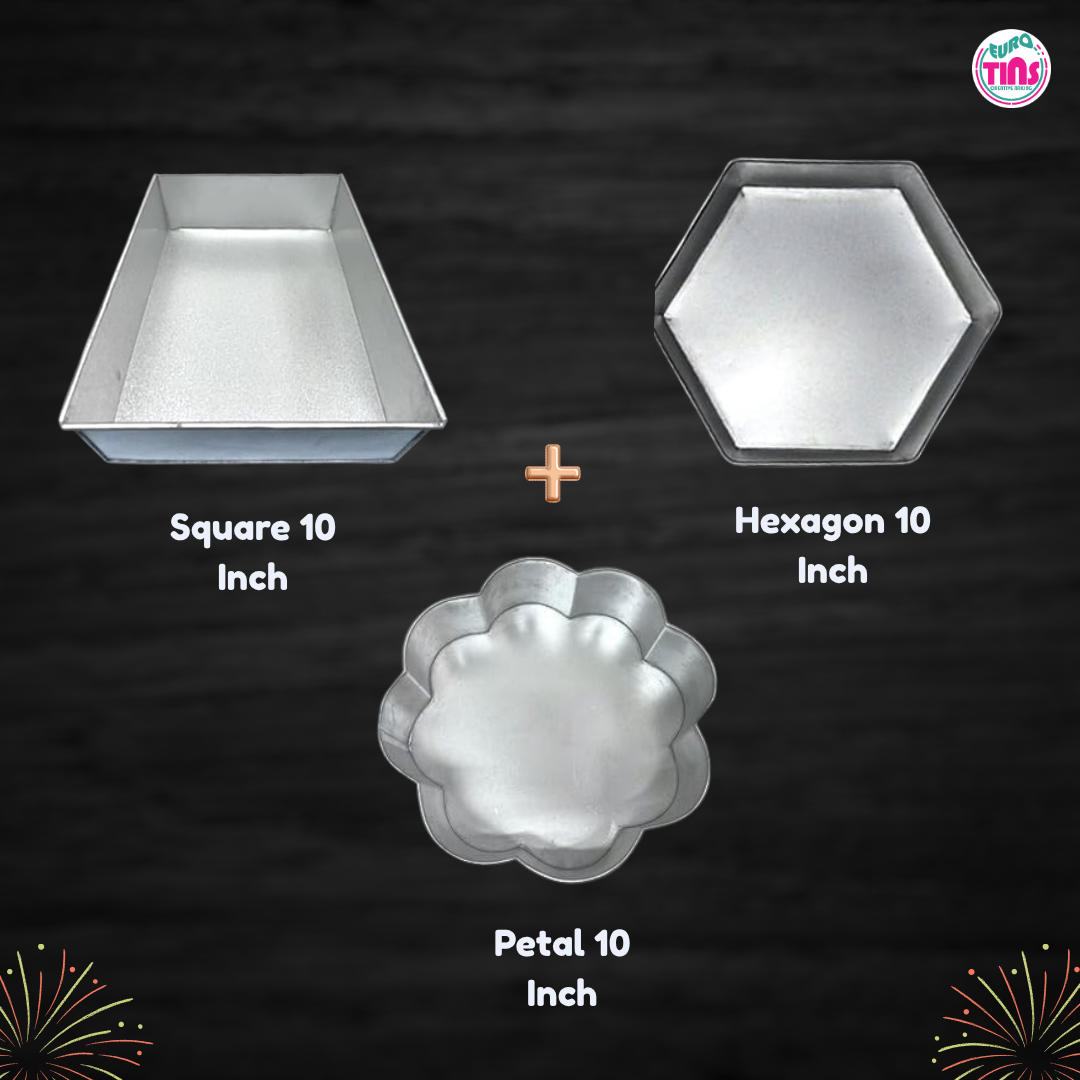 EUROTINS Premier Cake Baking Pans Combo - Pick Any 3 Shapes! Round, Heart, Star, Hexagon, Square, Rectangle & Petal