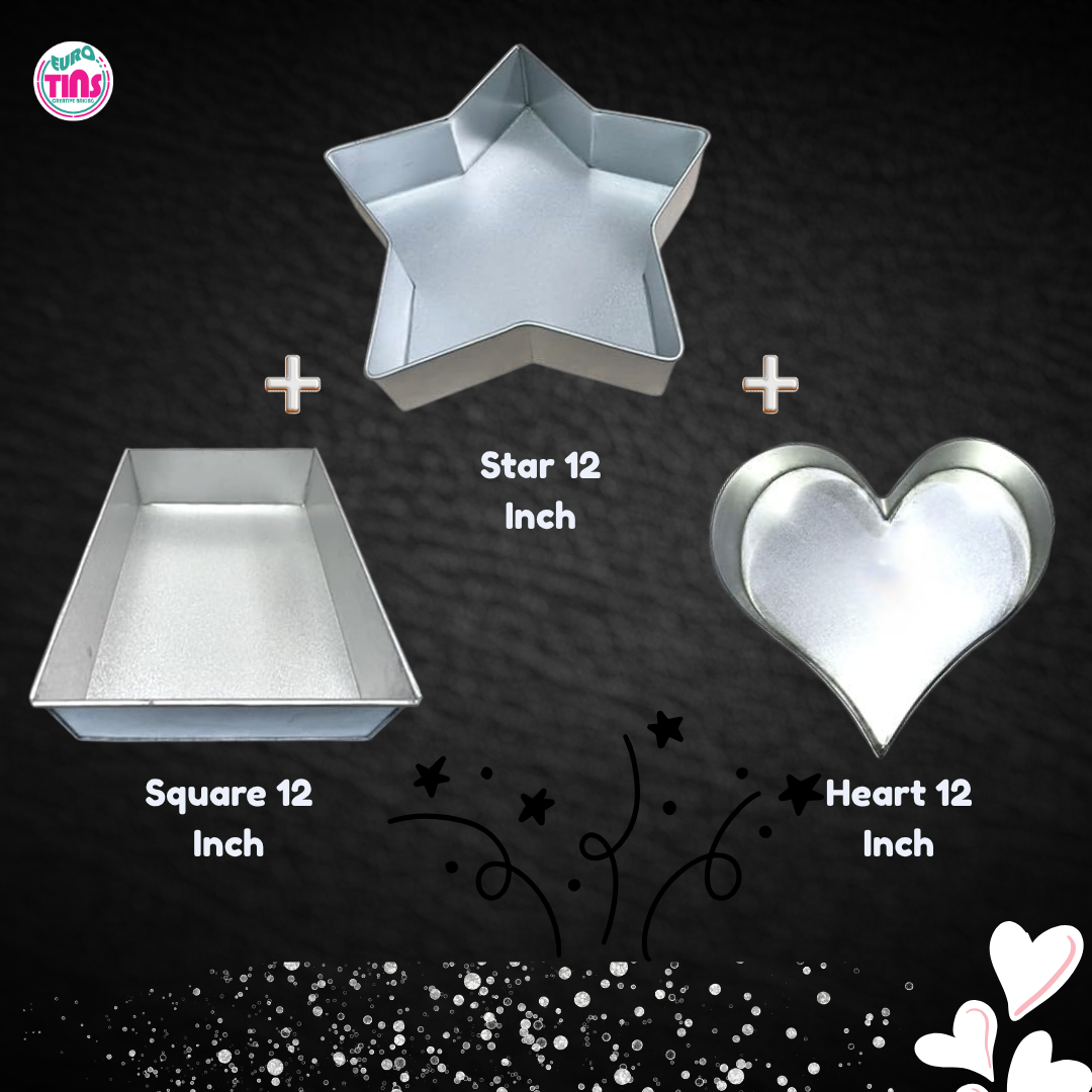EUROTINS Premier Cake Baking Pans Combo - Pick Any 3 Shapes! Round, Heart, Star, Hexagon, Square, Rectangle & Petal