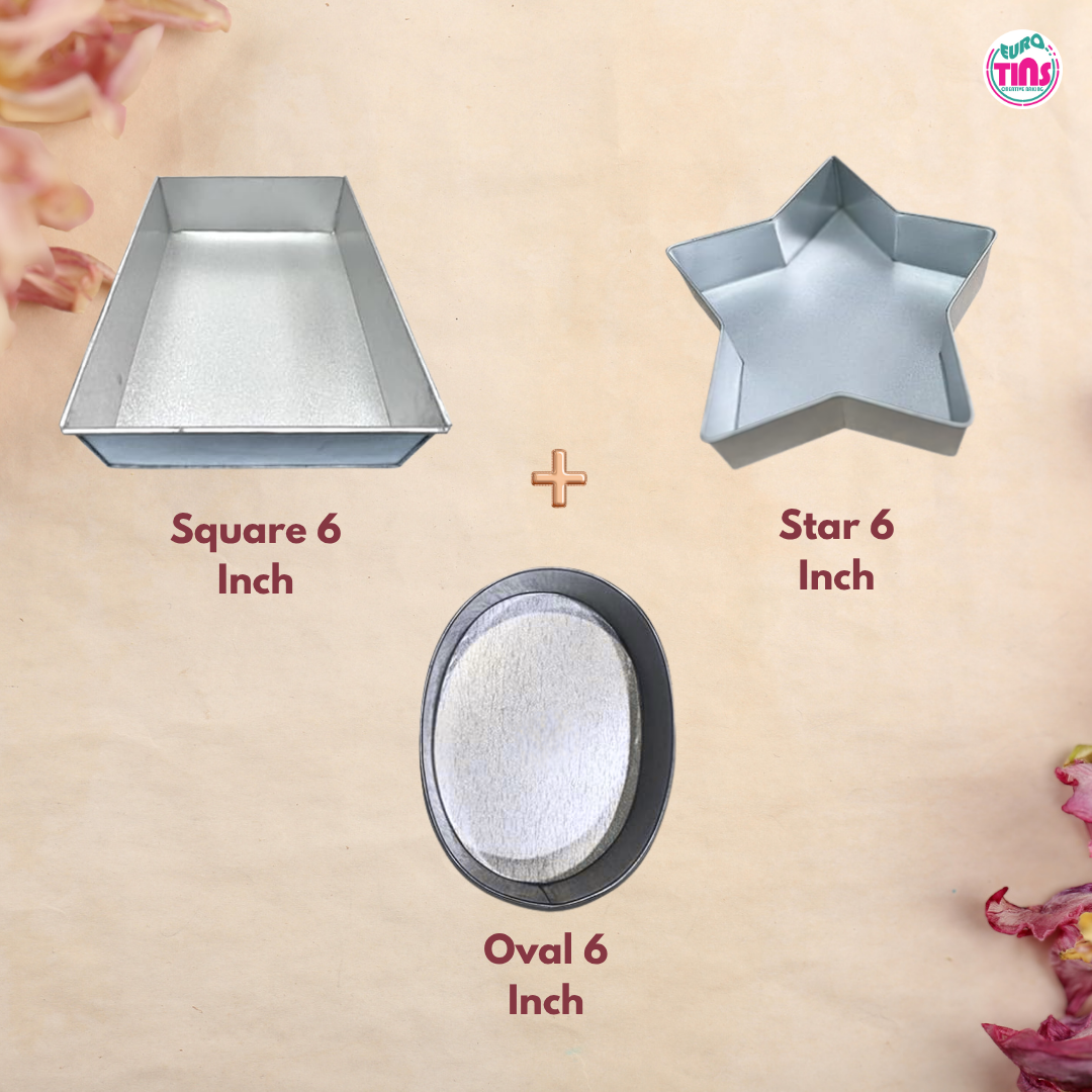 EUROTINS Premier Cake Baking Pans Combo - Pick Any 3 Shapes! Round, Heart, Star, Hexagon, Square, Rectangle & Petal
