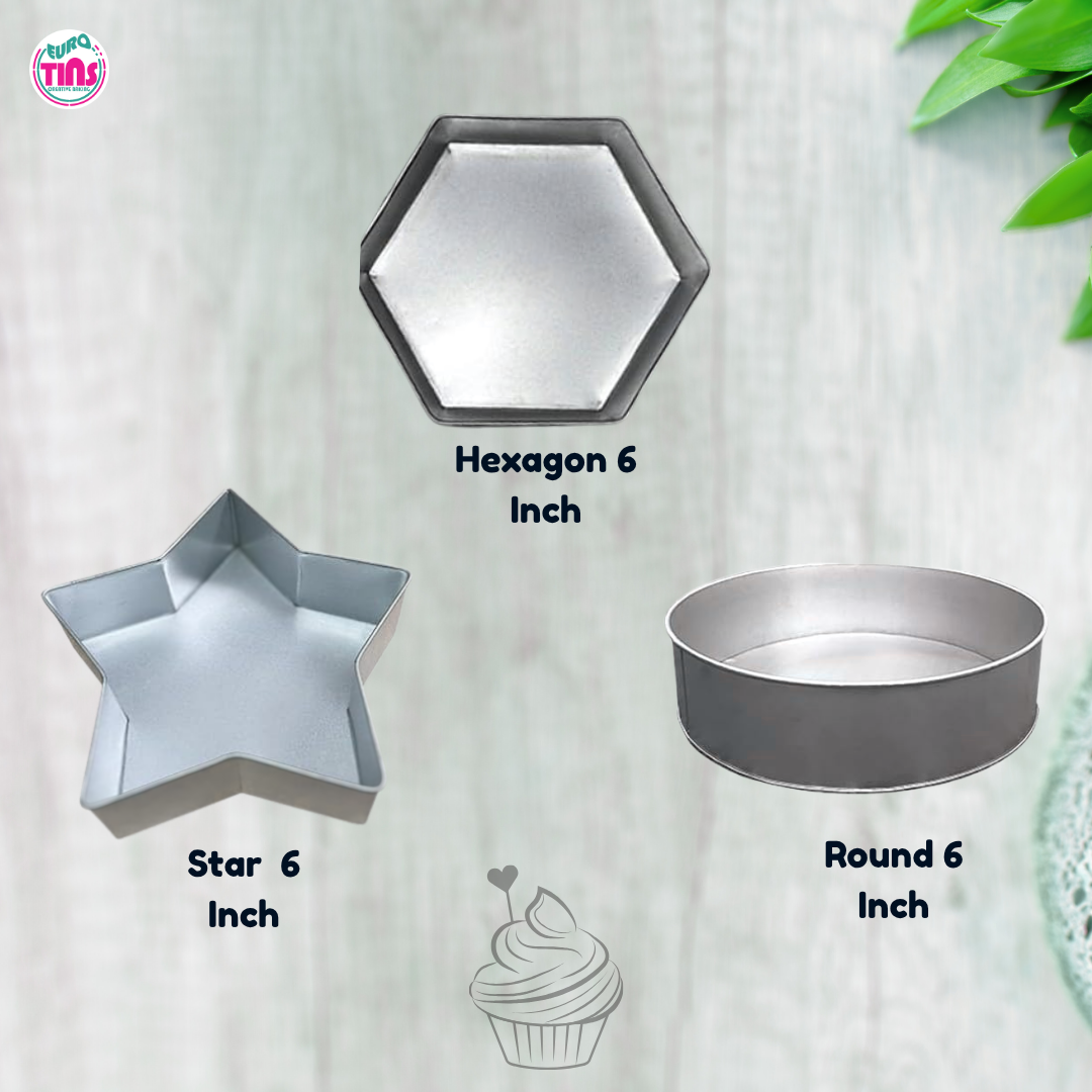 EUROTINS Premier Cake Baking Pans Combo - Pick Any 3 Shapes! Round, Heart, Star, Hexagon, Square, Rectangle & Petal