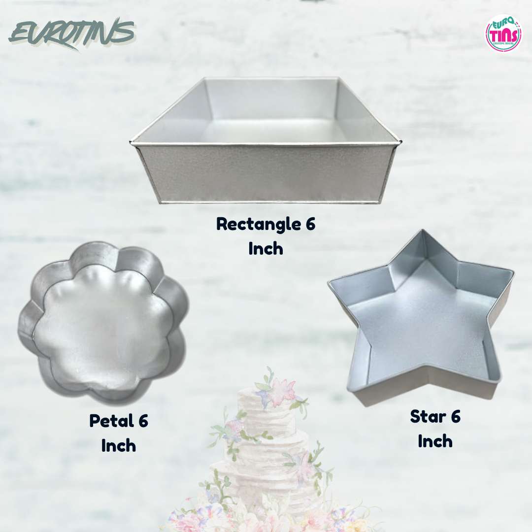 EUROTINS Premier Cake Baking Pans Combo - Pick Any 3 Shapes! Round, Heart, Star, Hexagon, Square, Rectangle & Petal