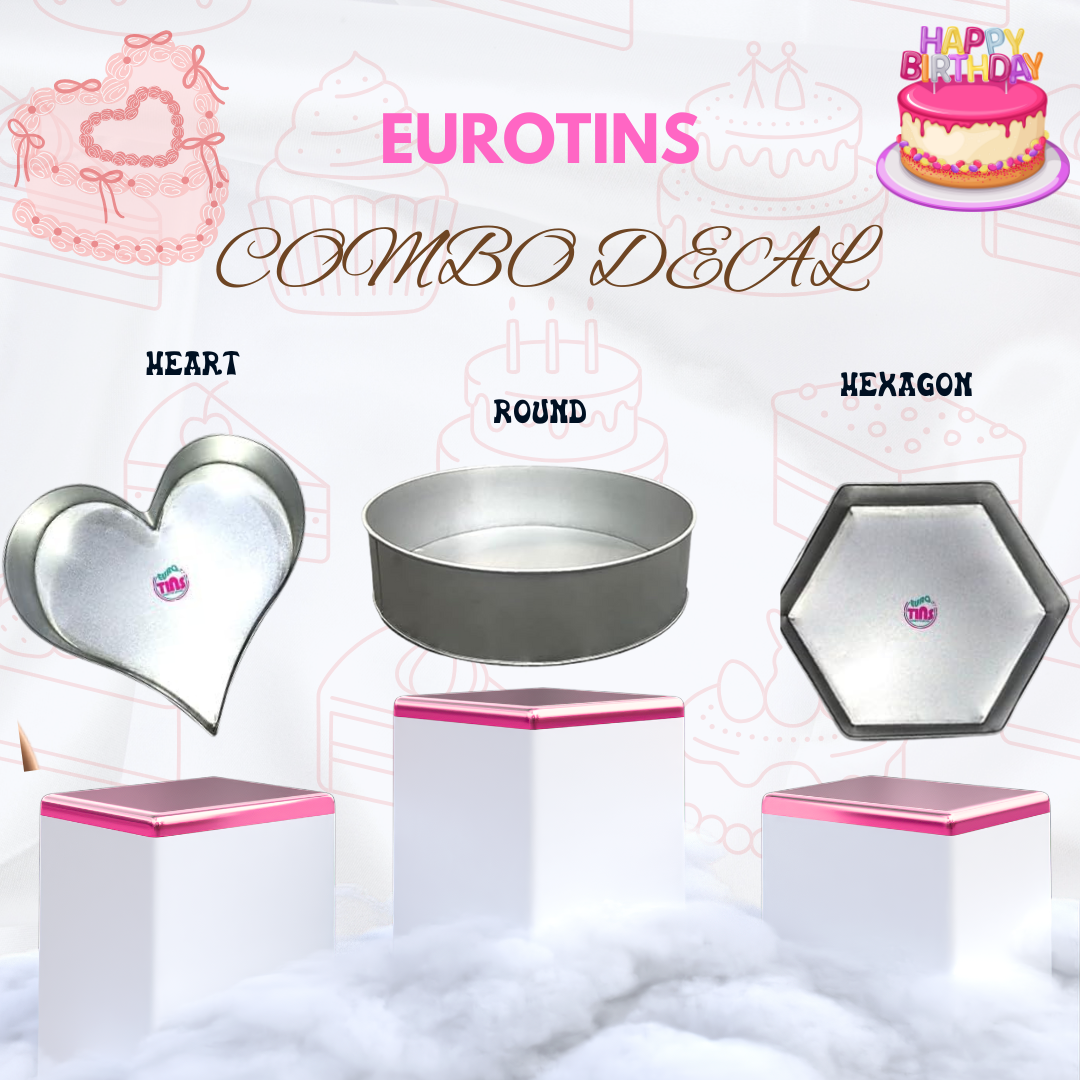 EUROTINS Premier Cake Baking Pans Combo - Pick Any 3 Shapes! Round, Heart, Star, Hexagon, Square, Rectangle & Petal