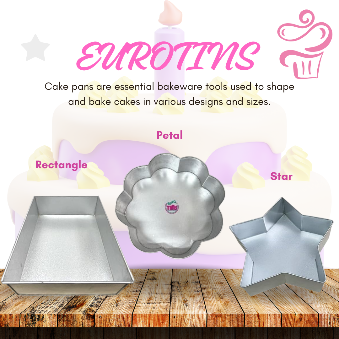 EUROTINS Premier Cake Baking Pans Combo - Pick Any 3 Shapes! Round, Heart, Star, Hexagon, Square, Rectangle & Petal