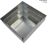 SET OF 4 TIER SQUARE (3", 4" and 5" DEEP) CAKE TINS / CAKE PANS / CAKE MOULDS