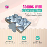 Set of 6 Mini Heart Cake Tins Loose Bottom With Free Tray