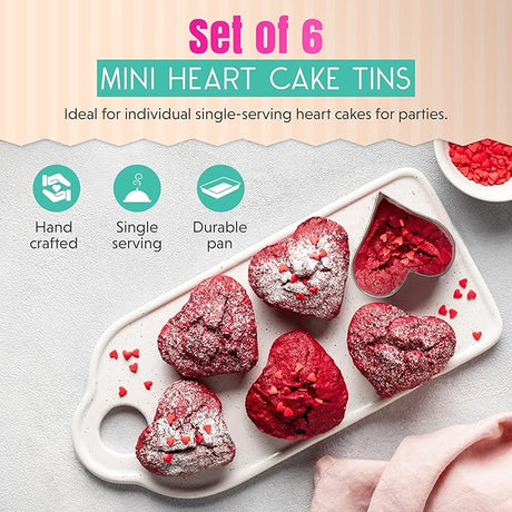 Set of 6 Mini Heart Cake Tins Loose Bottom With Free Tray