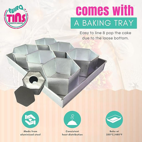Set of 6 Mini Hexagon Cake Tins Loose Bottom With Free Tray