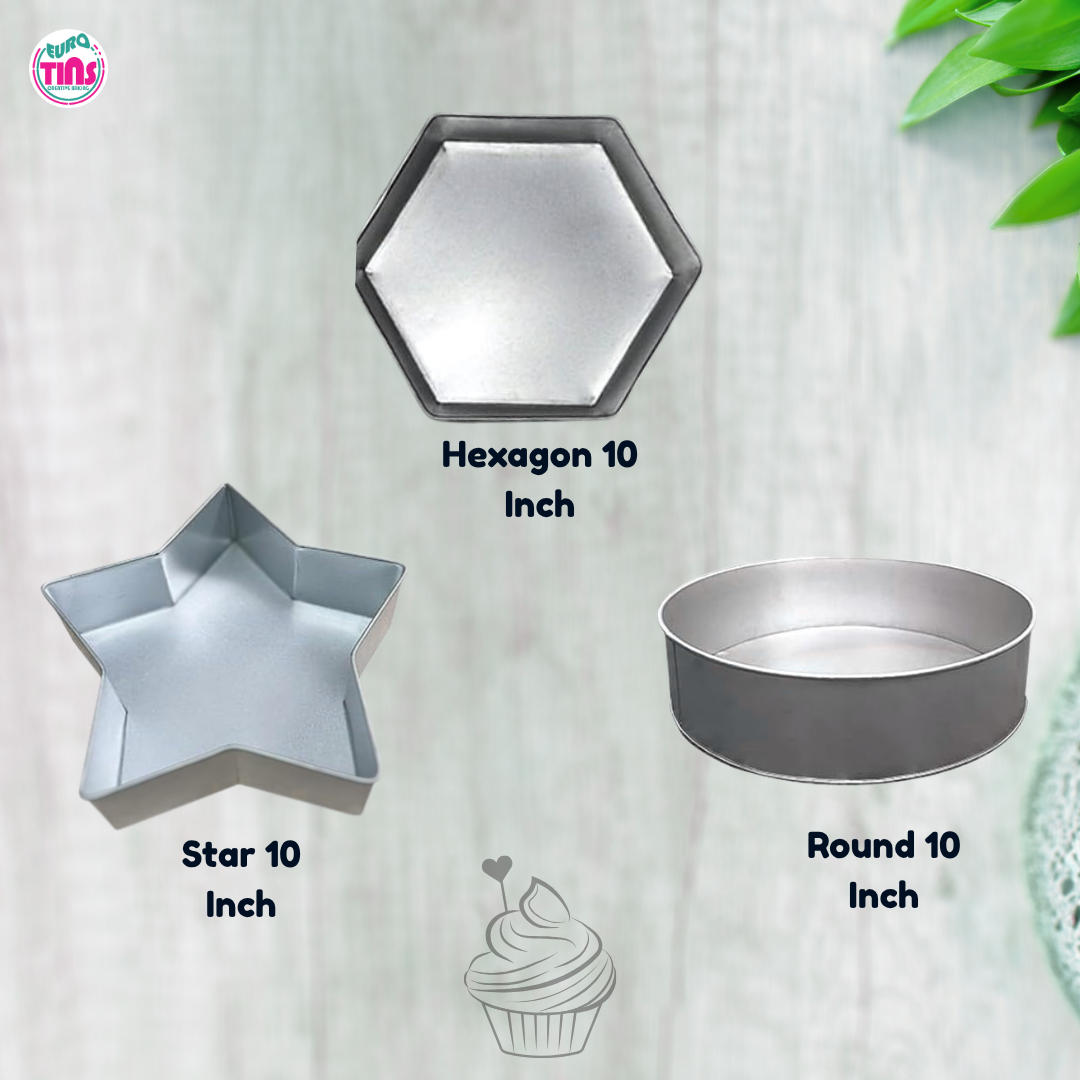 EUROTINS Premier Cake Baking Pans Combo - Pick Any 3 Shapes! Round, Heart, Star, Hexagon, Square, Rectangle & Petal