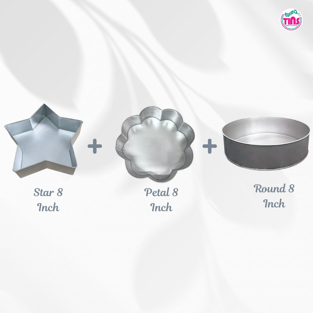 EUROTINS Premier Cake Baking Pans Combo - Pick Any 3 Shapes! Round, Heart, Star, Hexagon, Square, Rectangle & Petal