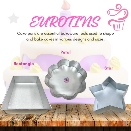 EUROTINS Premier Cake Baking Pans Combo - Pick Any 3 Shapes! Round, Heart, Star, Hexagon, Square, Rectangle & Petal